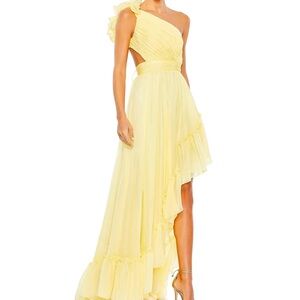 Mac Duggal Ruffled One Shoulder Asymmetrical Gown